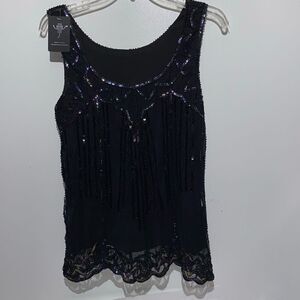 Vijiv Women's Black‎ Sparkling Sequin Beaded Embellished Tank Top Small NWT